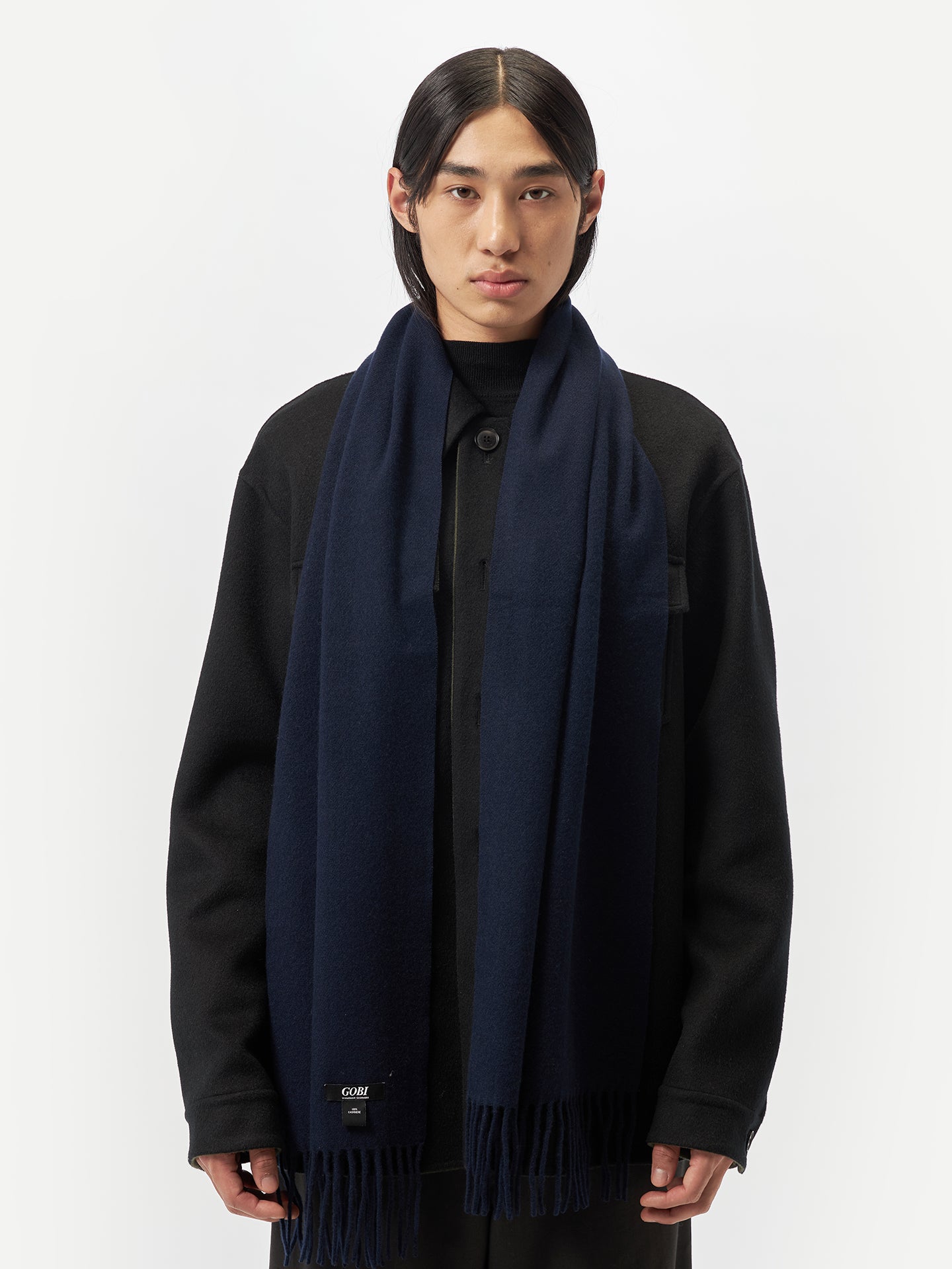 Men's Cashmere Fringe Scarf Navy - Gobi Cashmere