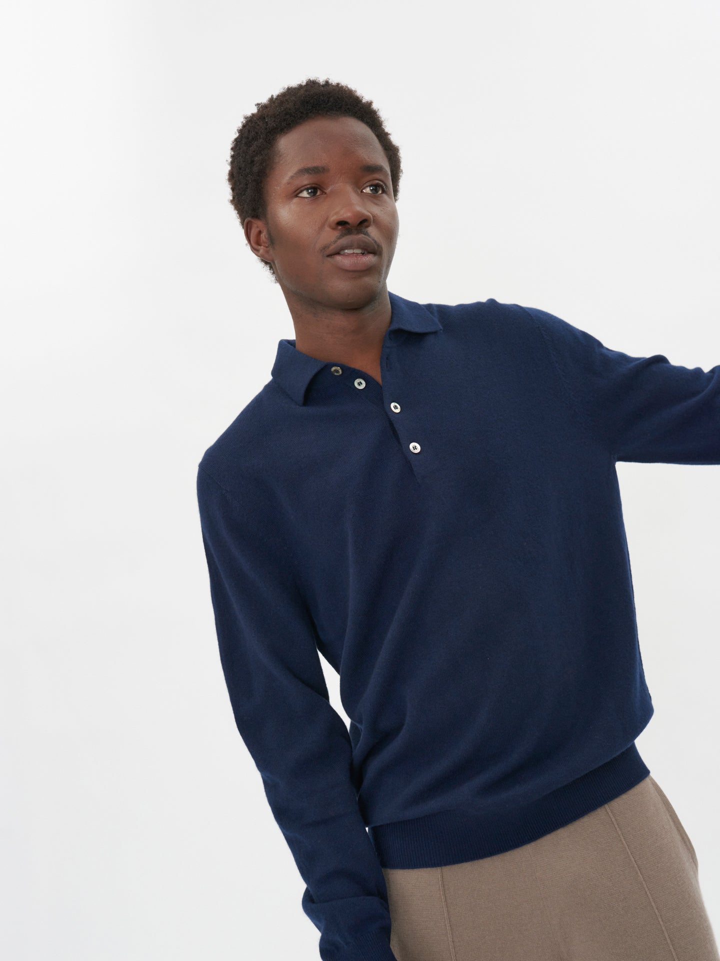 Men's Cashmere Polo Sweater Navy - Gobi Cashmere
