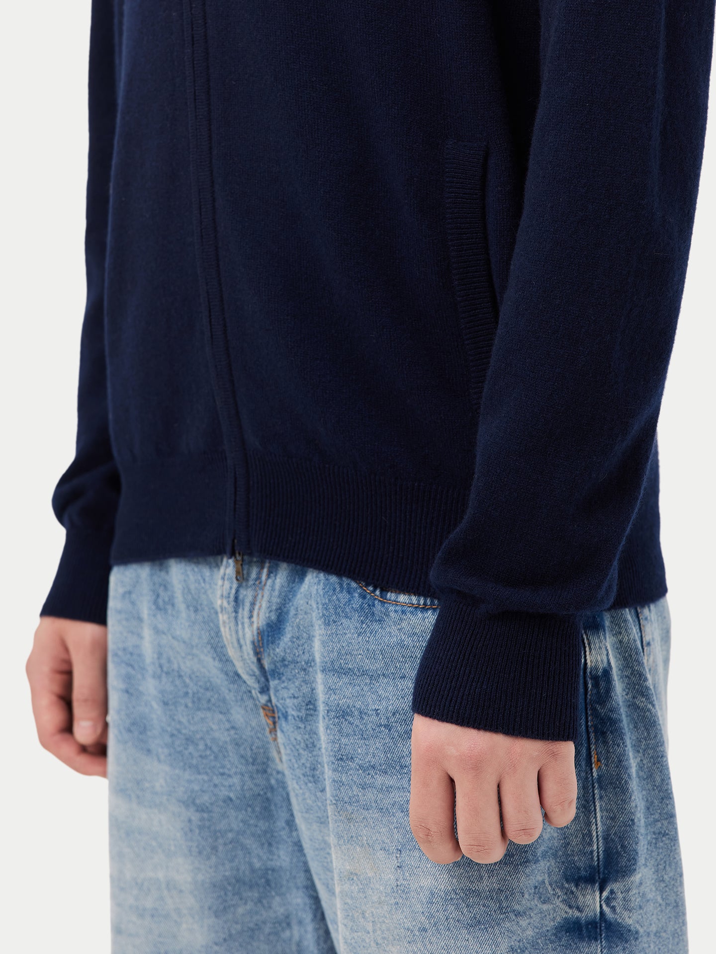 Men's Cashmere Full-Zip Cardigan Navy - Gobi Cashmere