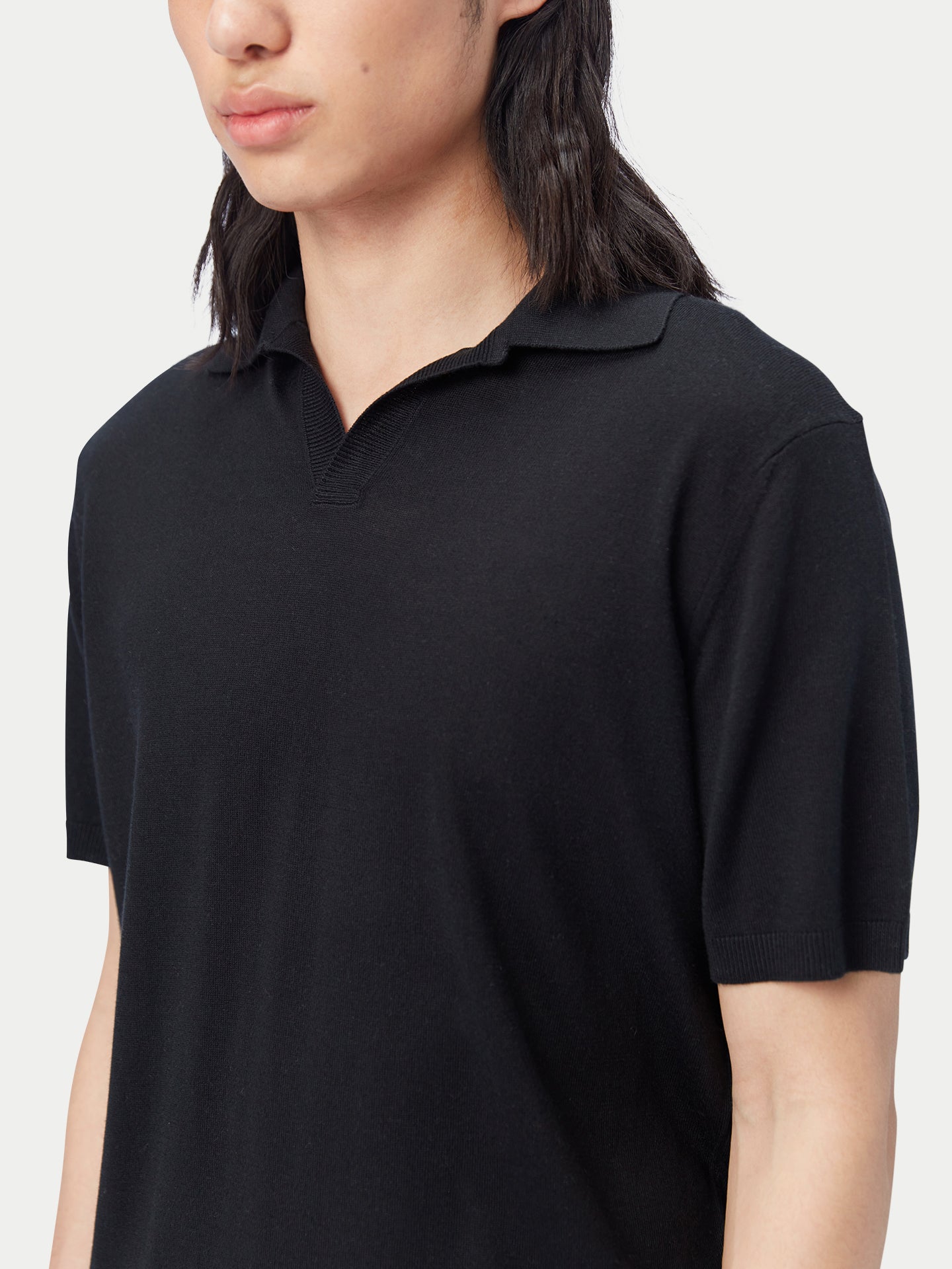 Men's Silk Cashmere Polo Shirt Black - Gobi Cahsmere