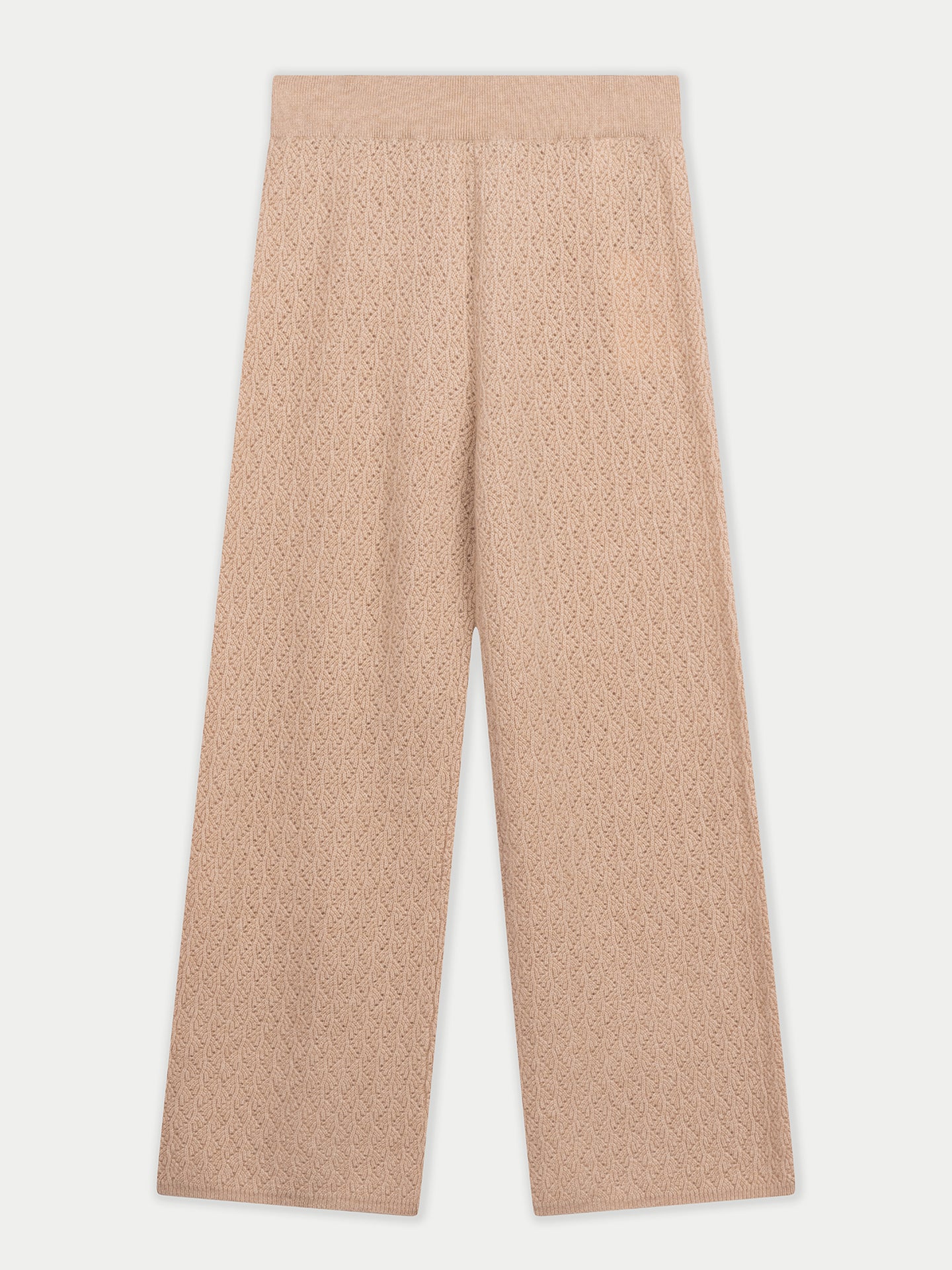 Organic Color Wide-Leg Ajour Knit Cashmere Pants