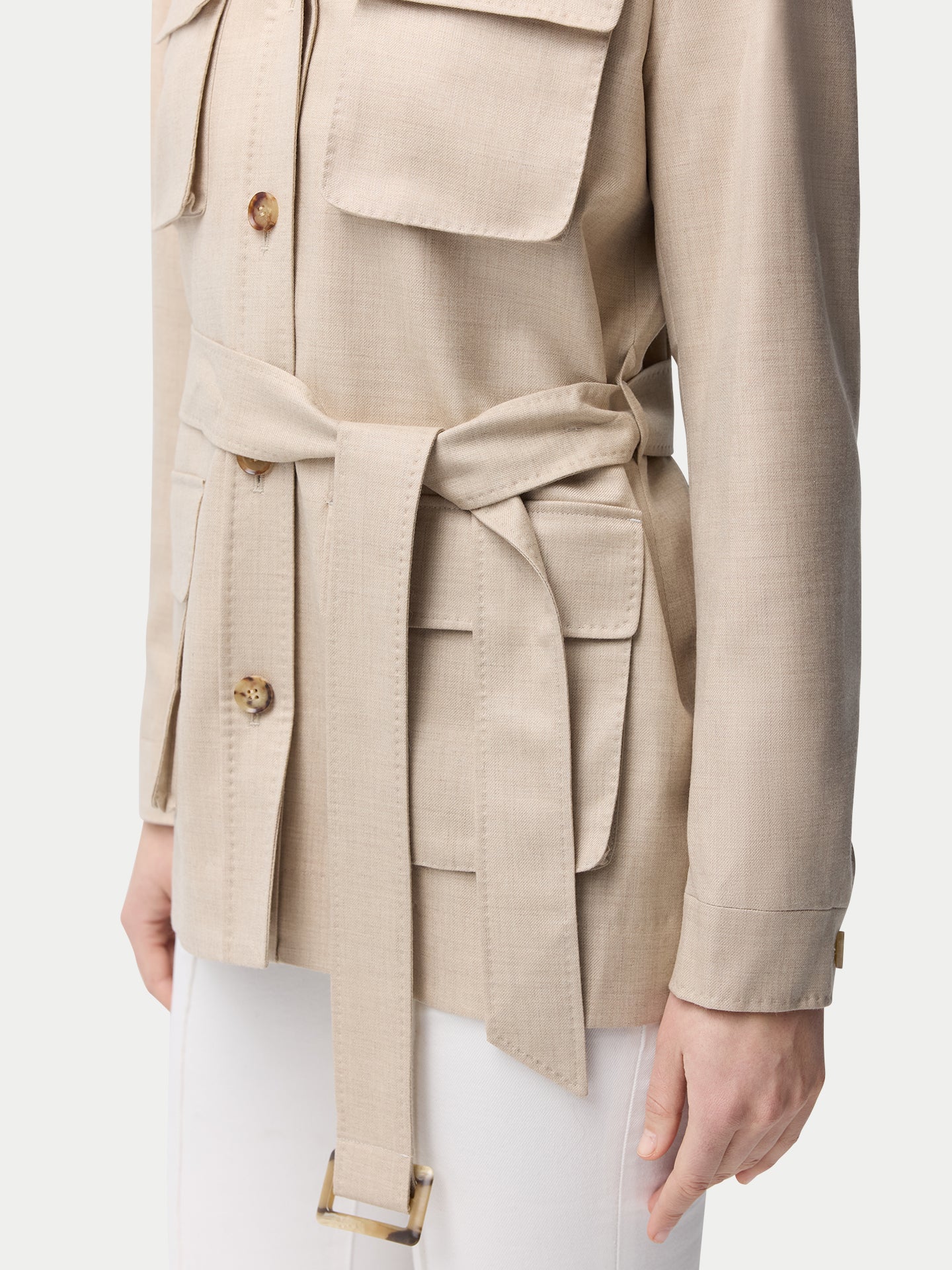 Organic Color Belted Cashmere Safari Jacket