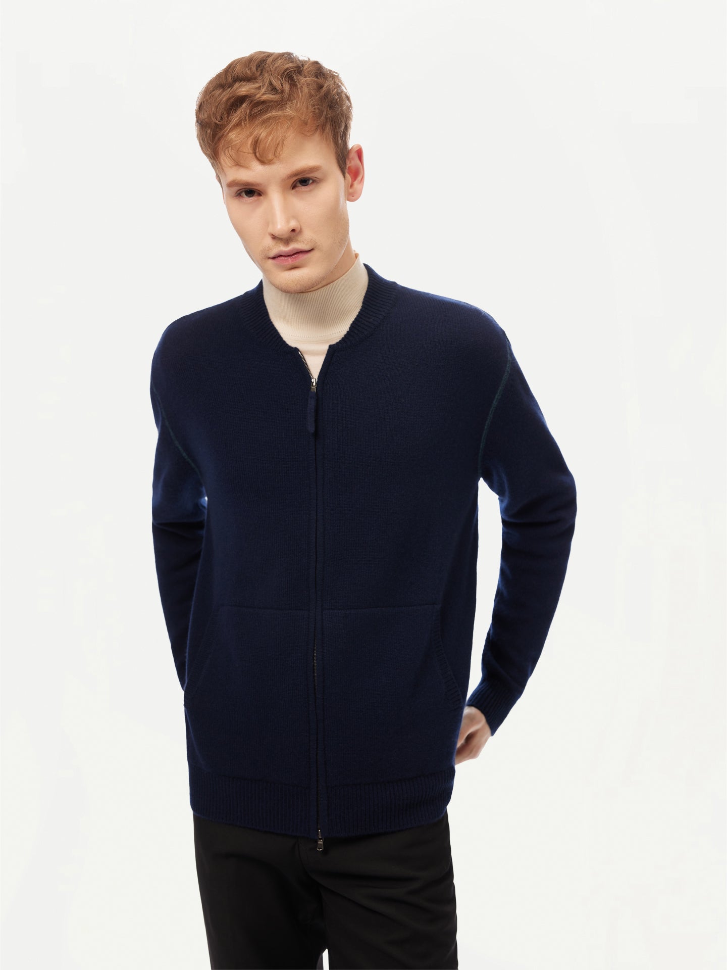 Men’s Cashmere Jacket with Zip Closure Navy - Gobi Cashmere