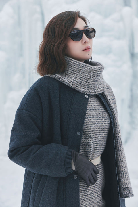 Taupe Waffle Knit Cashmere Scarf, editorial photo