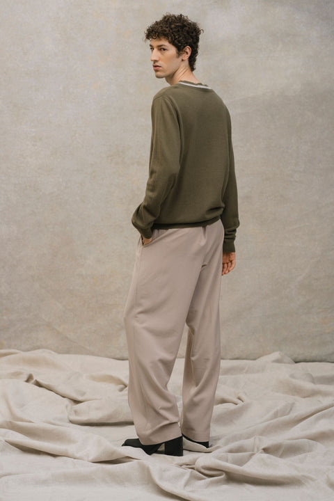 Essential Cashmere V-Neck Sweater in Dark Gray, editorial photo