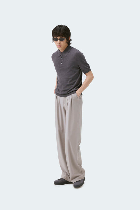 Cashmere Silk Polo Shirt in Cream White, editorial photo