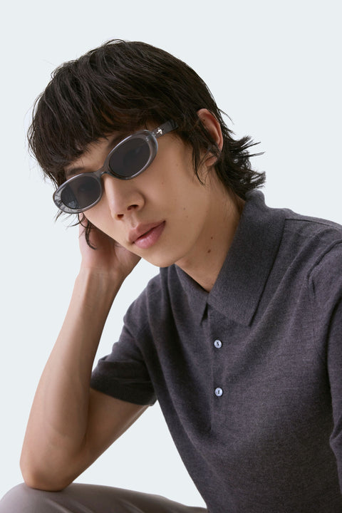 Cashmere Silk Polo Shirt in Cream White, editorial photo