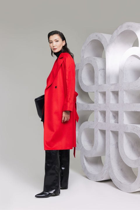 Black Double Breasted Long Coat, editorial photo