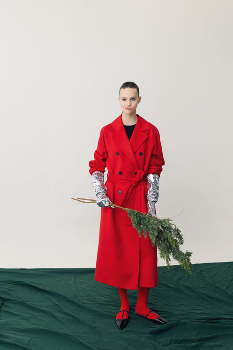 Black Double Breasted Long Coat, editorial photo