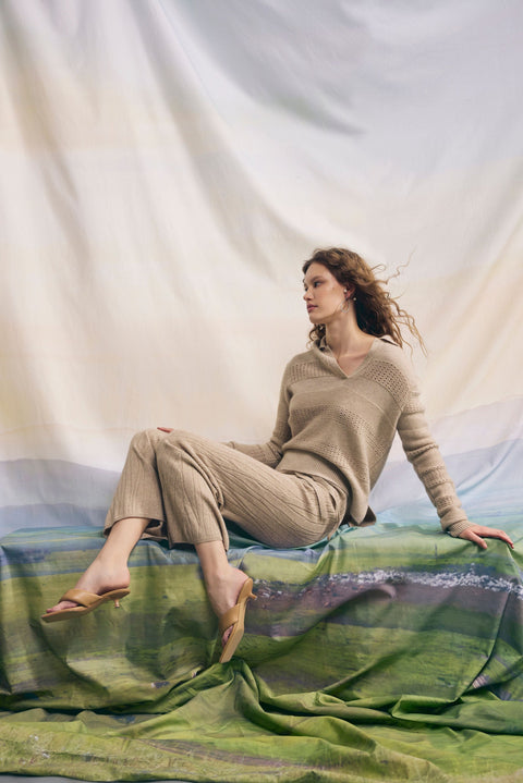 Natural Color Cashmere Flare Pants, editorial photo