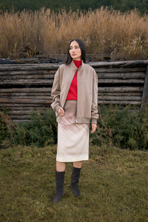 Timeless Cashmere Turtleneck Sweater in White, editorial photo