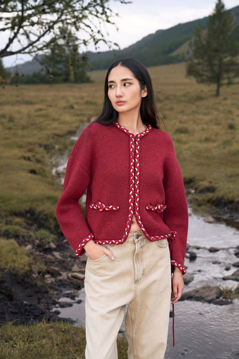 CashmeReborn Hand-Braided Cocoon Cardigan, editorial photo