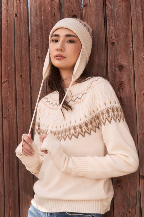 Cashmere Nordic Jacquard Crewneck Sweater, editorial photo