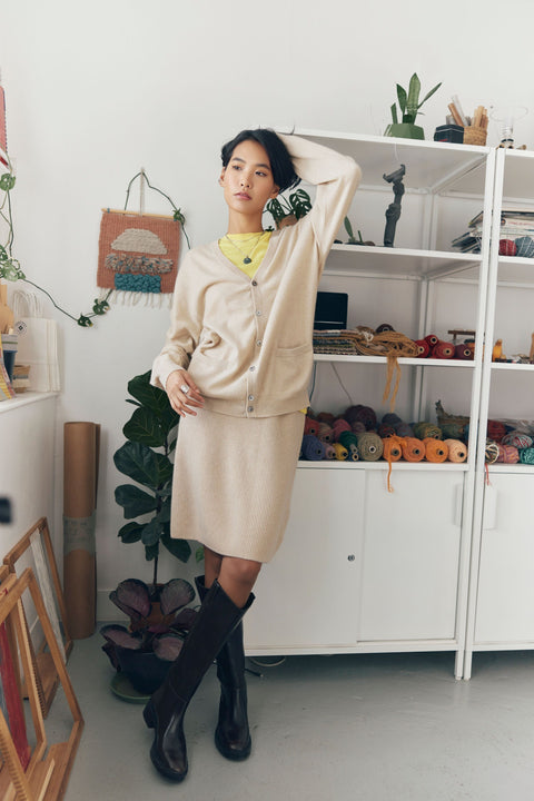 Natural Color Cashmere Mini Skirt, editorial photo