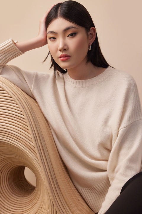 Natural Color Loose-Fit Cashmere Sweater, editorial photo