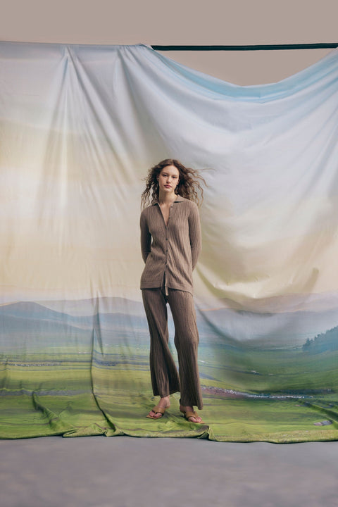 Natural Color Cashmere Flare Pants, editorial photo