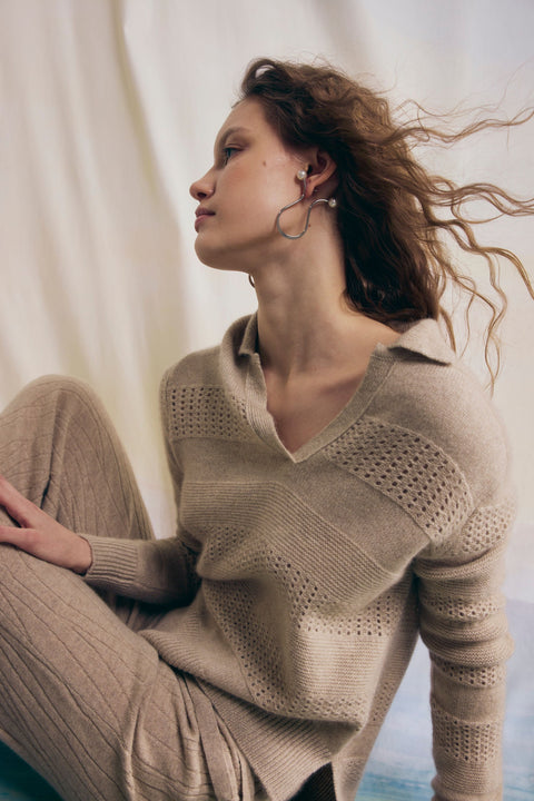 Natural Color Cashmere Flare Pants, editorial photo