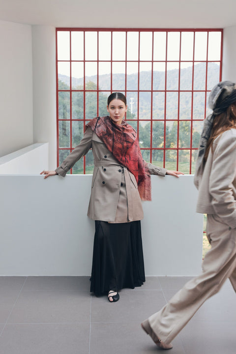 Double Breasted Cashmere Trench Coat, editorial photo