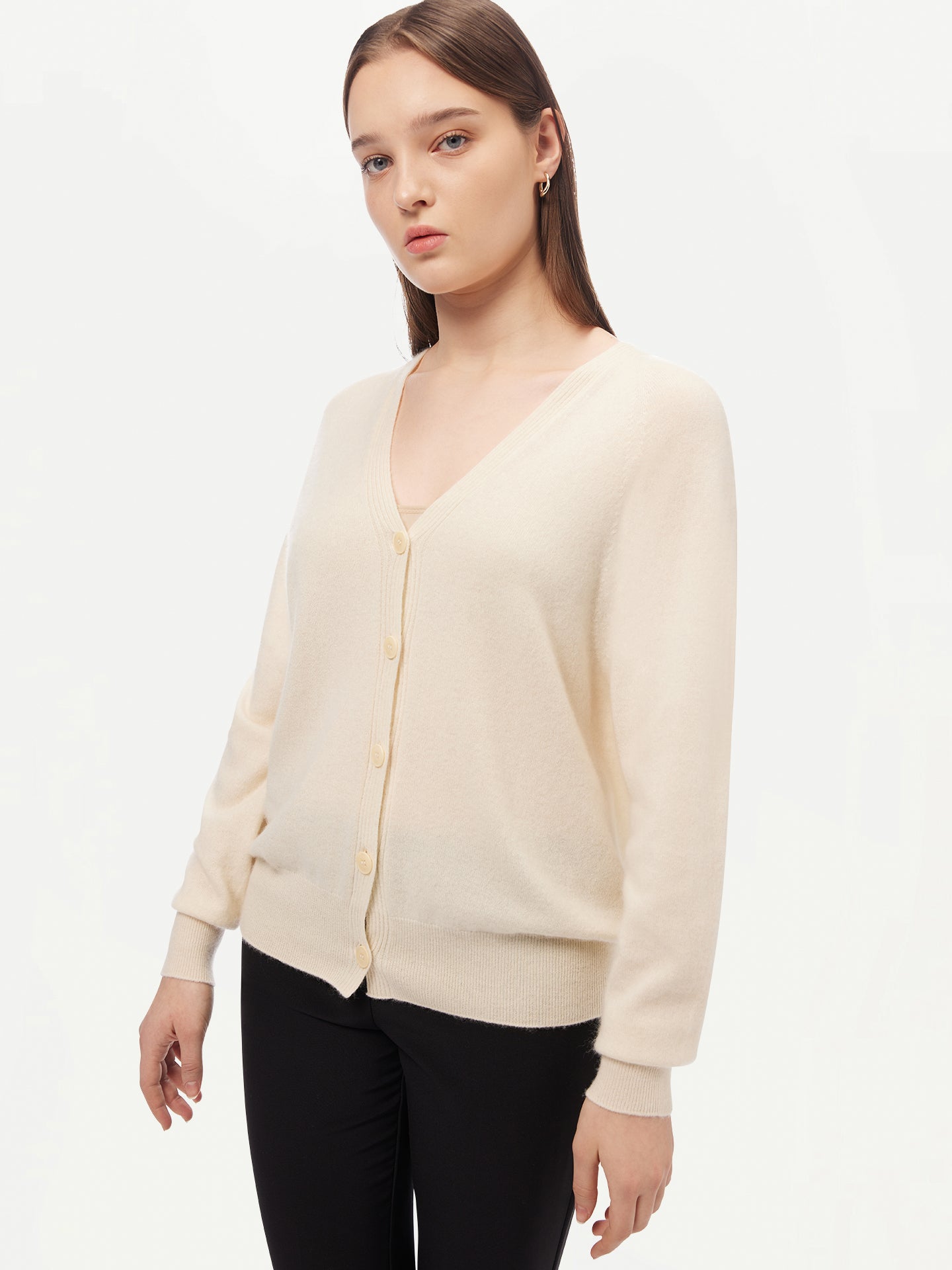 Women's Cashmere 3D Button-Up Cardigan Off White - Gobi Cashmere