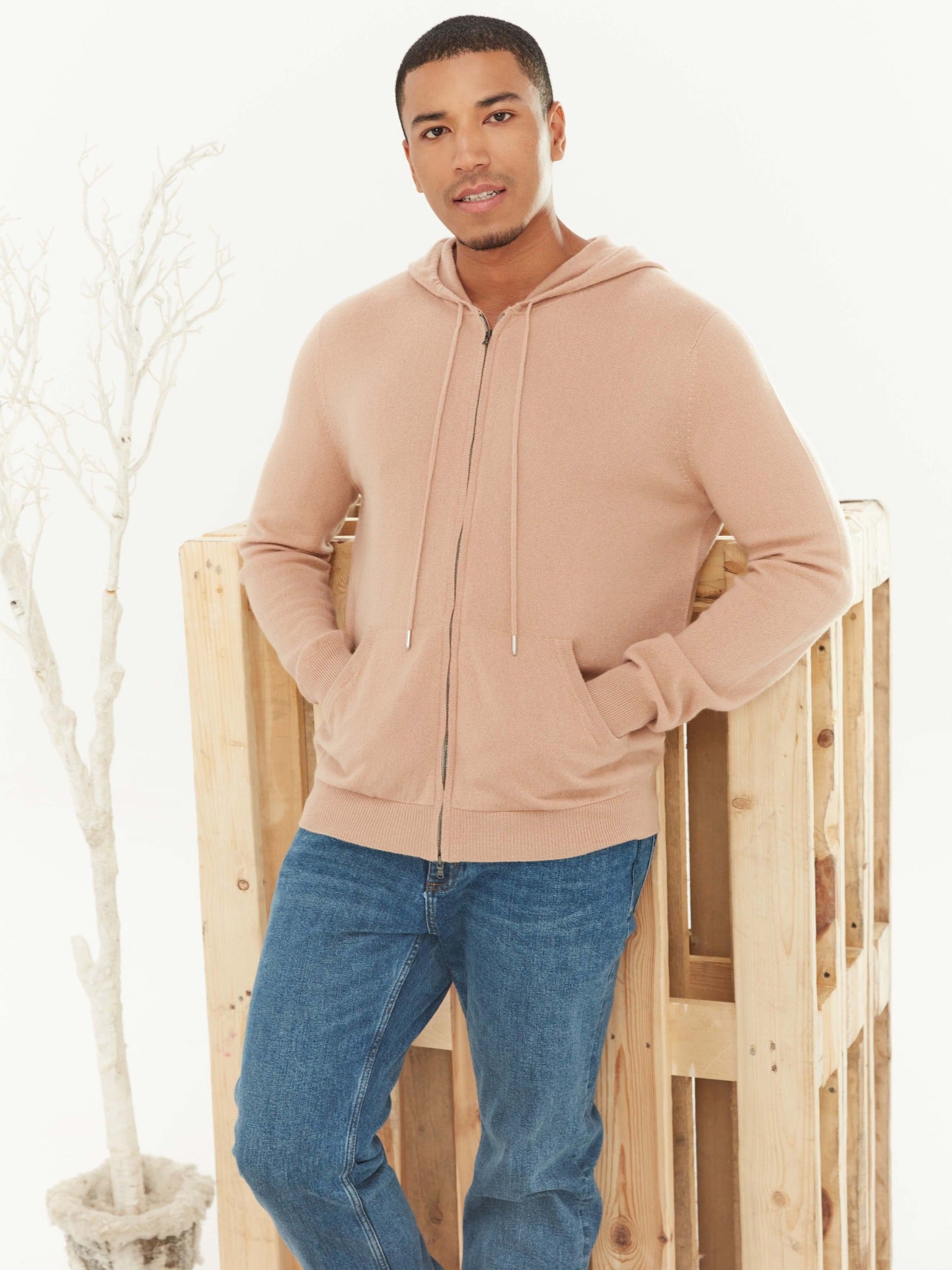 Men's Cashmere Zip Hoodie Light Camel - Gobi Cashmere