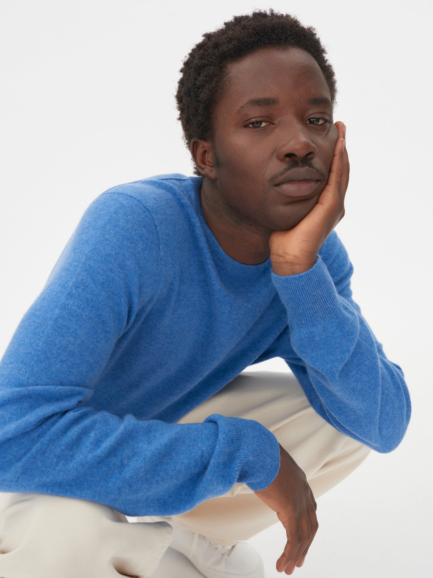 Men's Cashmere Basic Crew Neck Sweater Blue - Gobi Cashmere