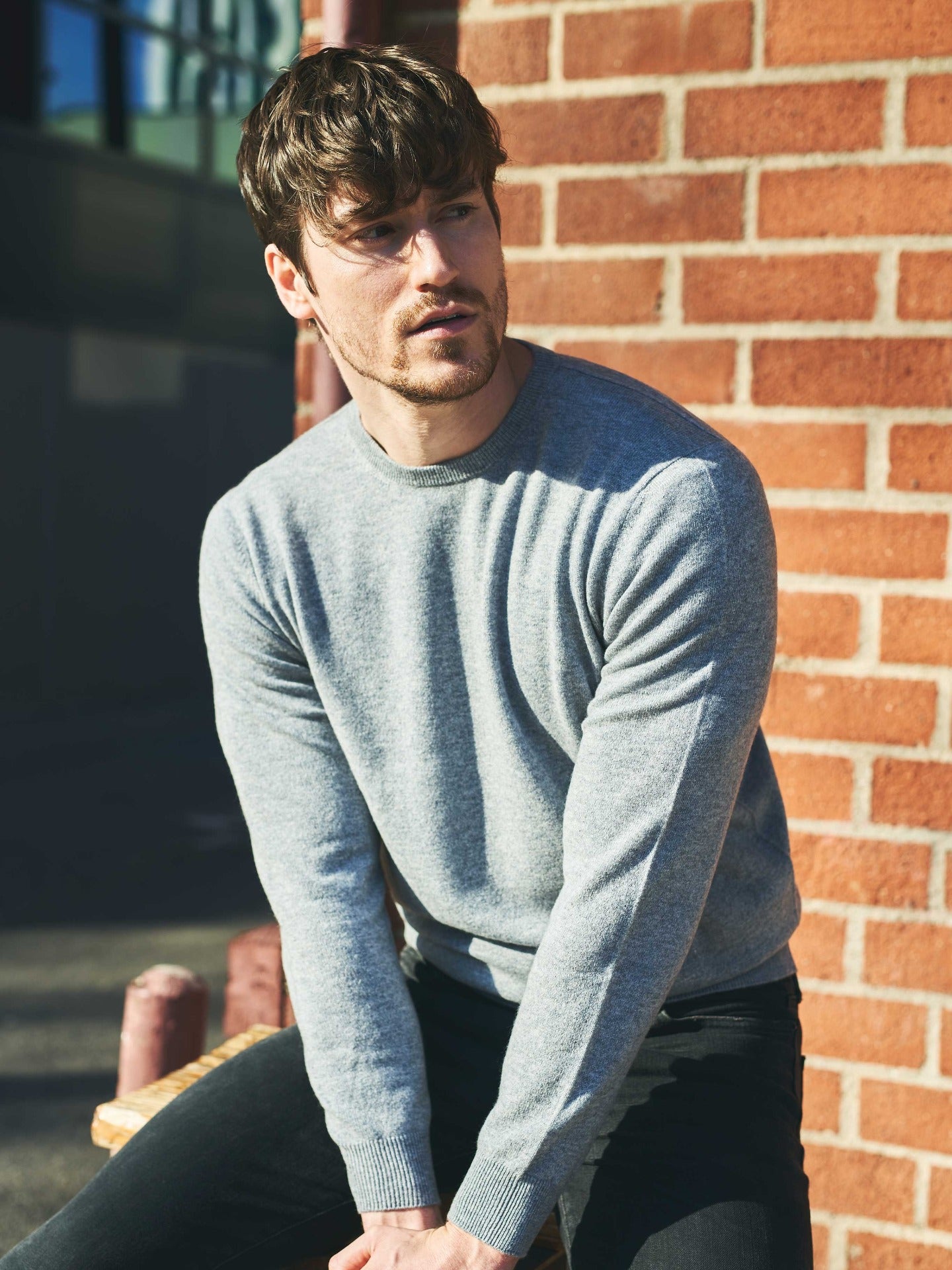 Men's Cashmere Basic Crew Neck Sweater Vapor Blue - Gobi Cashmere