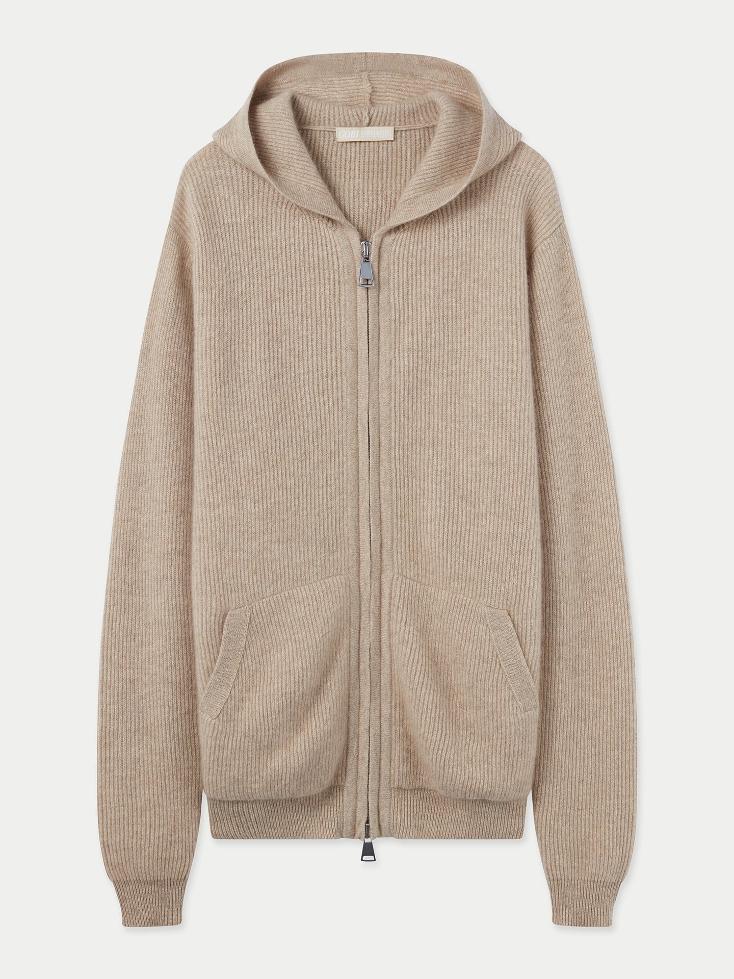 Men's Cashmere Zip Hoodie with Pockets Taupe Gobi Cashmere Gobi