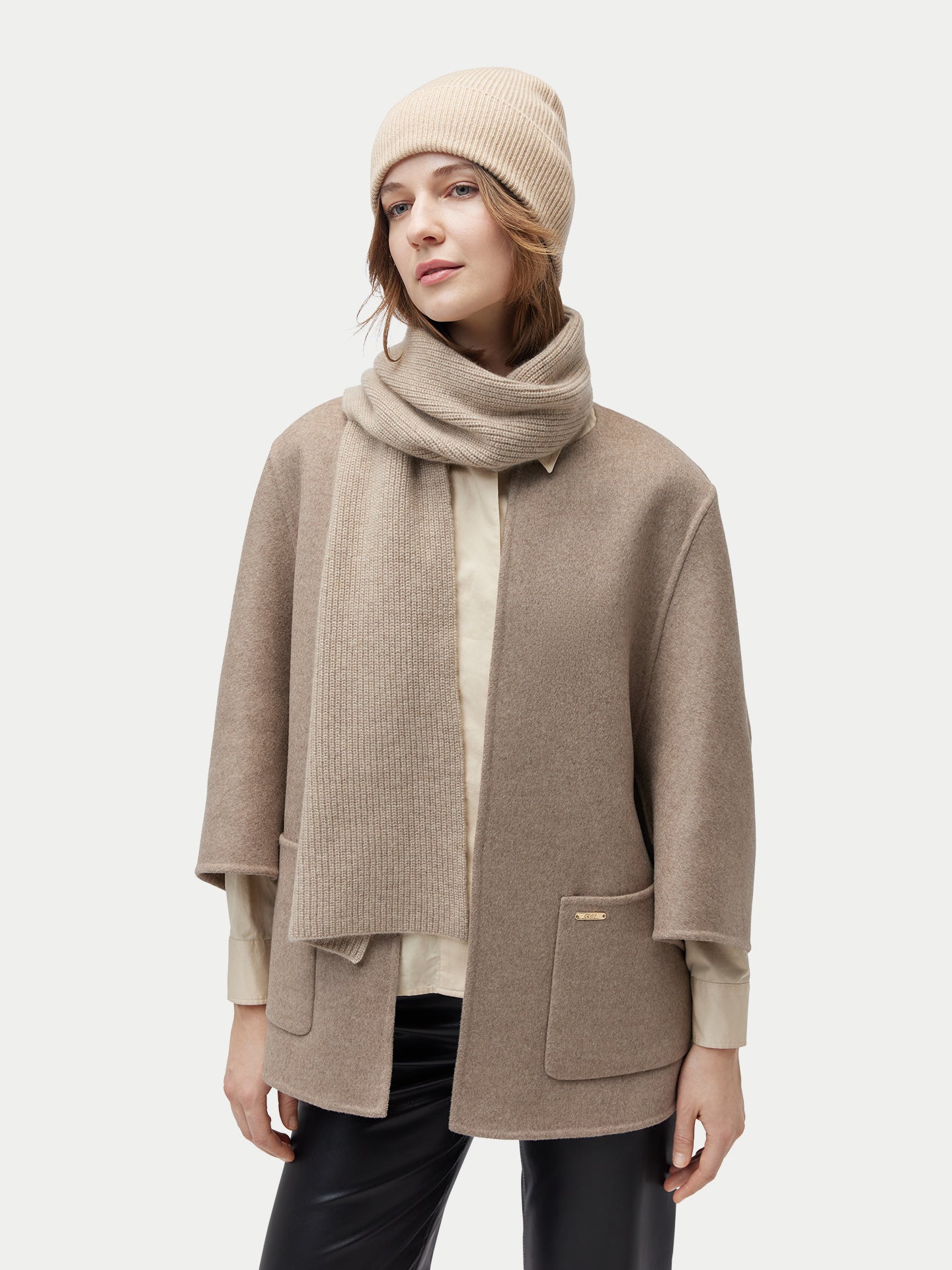 Unisex Organic Cashmere Rib Knit Beanie Beige | GOBI Cashmere