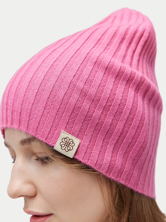 Unisex Cashmere Rib Knit Beanie Aurora Pink - GOBI Cashmere