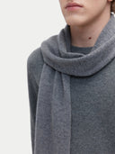Close up of a gray jersey knit scarf -#color_dim-gray