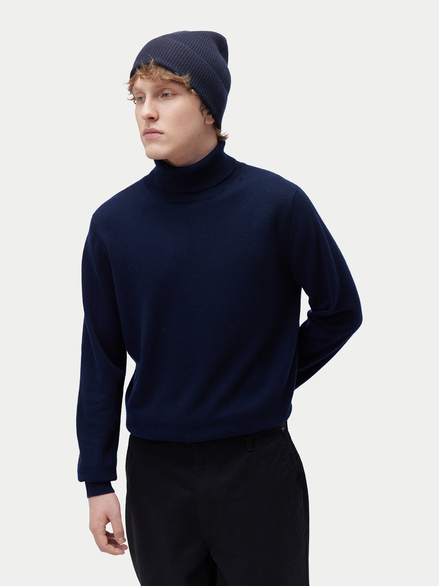 Unisex Cashmere Rib Knit Beanie Navy Blazer - GOBI Cashmere