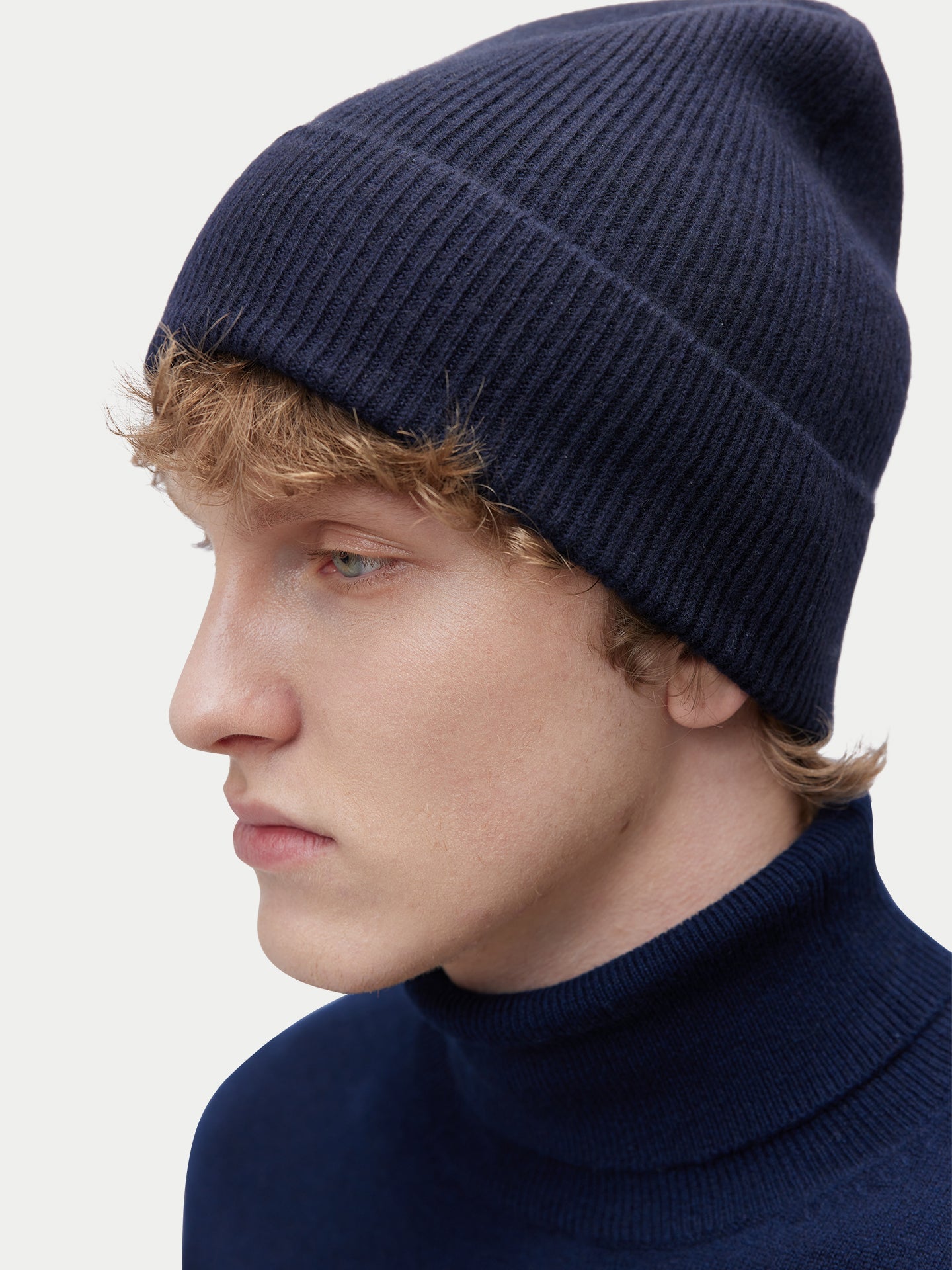 Unisex Cashmere Rib Knit Beanie Navy Blazer - GOBI Cashmere