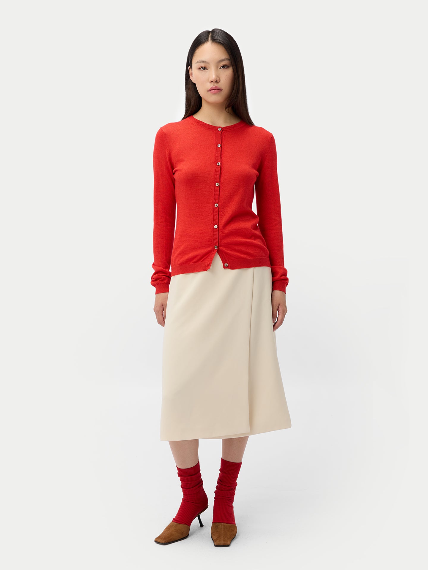 Cashmere-Silk Crew Neck Cardigan