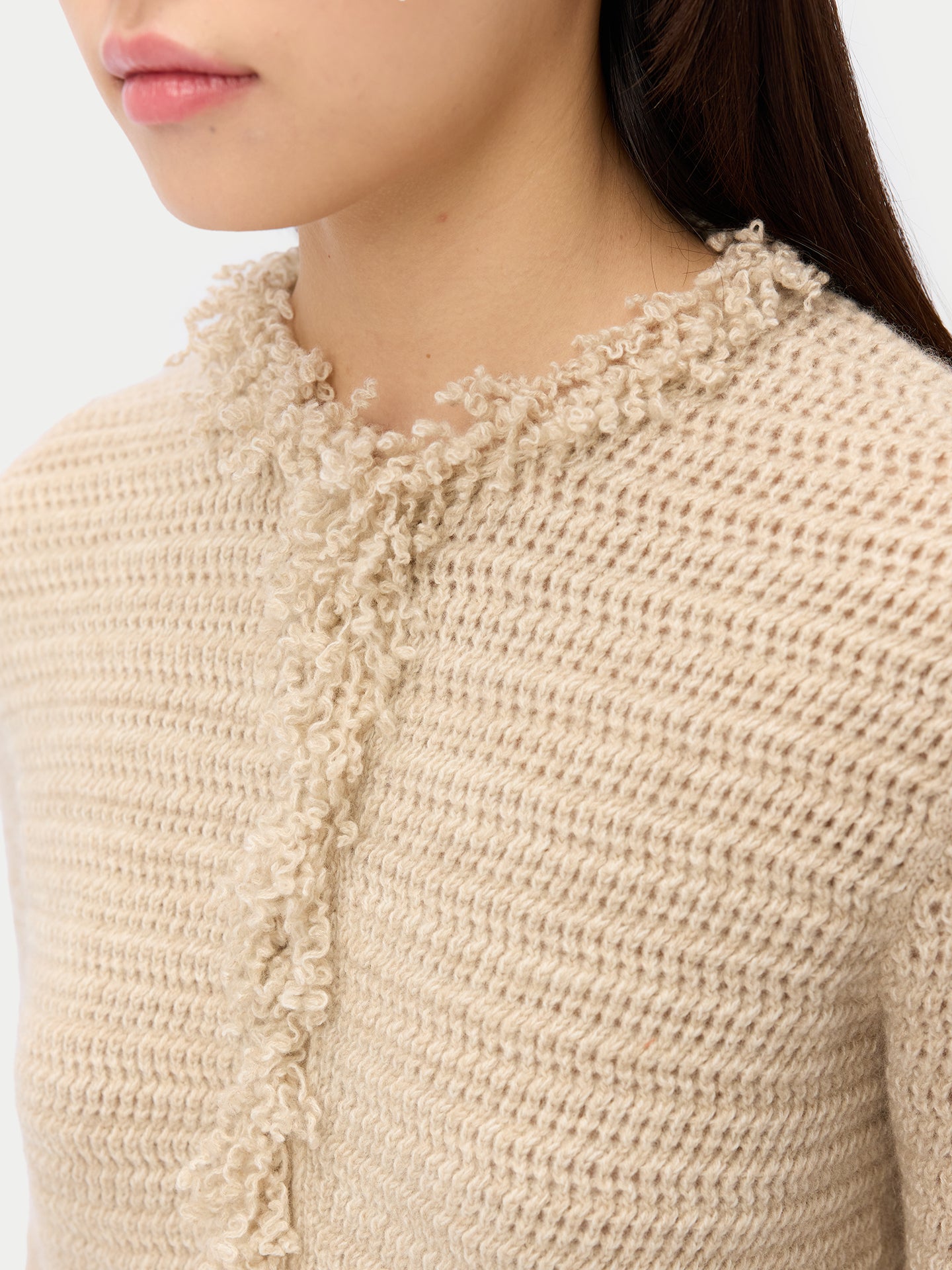 Women's Organic Color Cashmere Cardigan with Frayed Edges