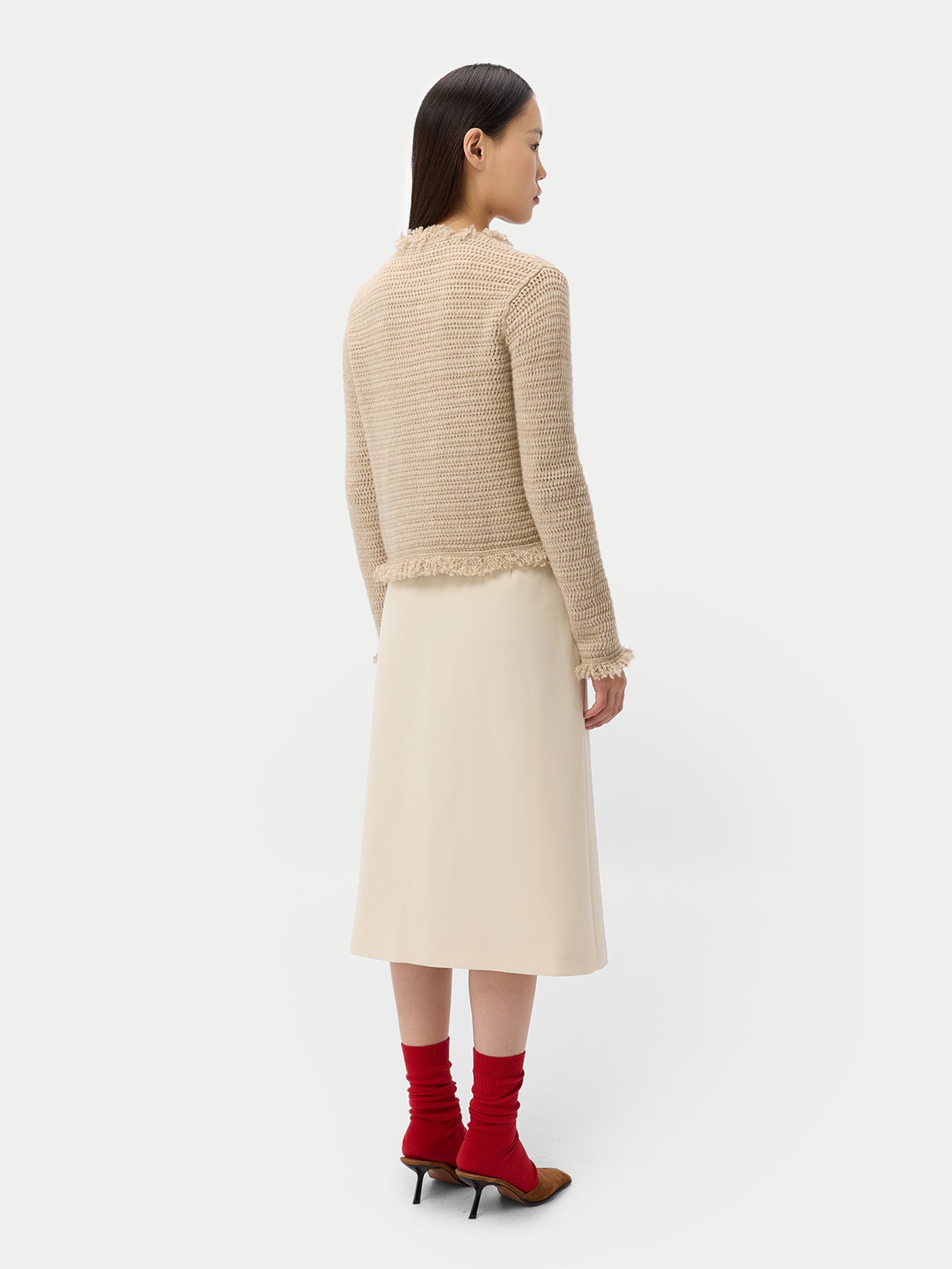 Women's Organic Color Cashmere Cardigan with Frayed Edges