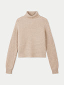 Women's Organic Cashmere Cropped T-Neck Sweater Taupe - Gobi Cashmere #color_warm-grey