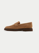 side view of a brown loafer shoe on a white background #color_almond