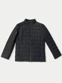 Black quilted jacket on a light gray background  #color_black