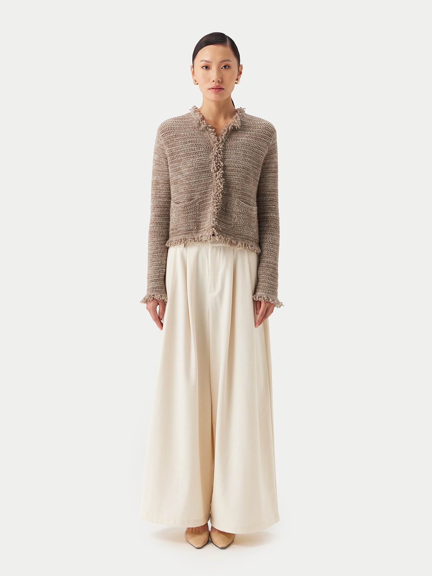 Women's Cashmere Cardigan with Frayed Edges