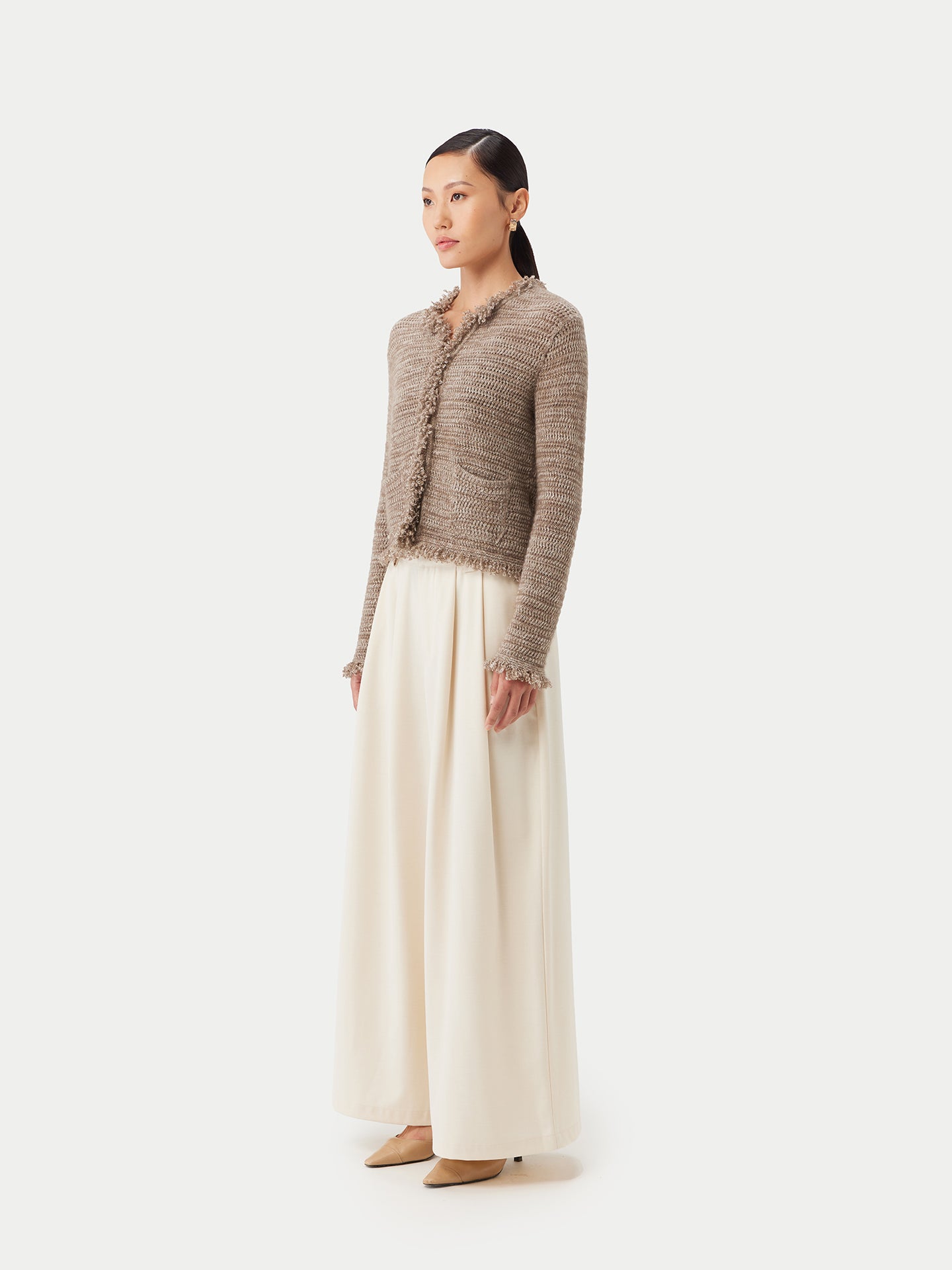 Women's Cashmere Cardigan with Frayed Edges