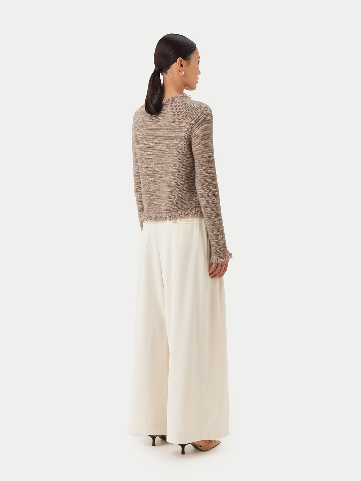 Women's Cashmere Cardigan with Frayed Edges