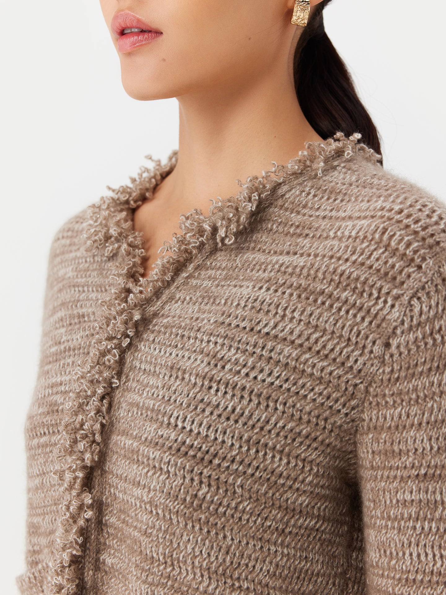 Organic Color Hook And Eye Closure Cashmere Cardigan