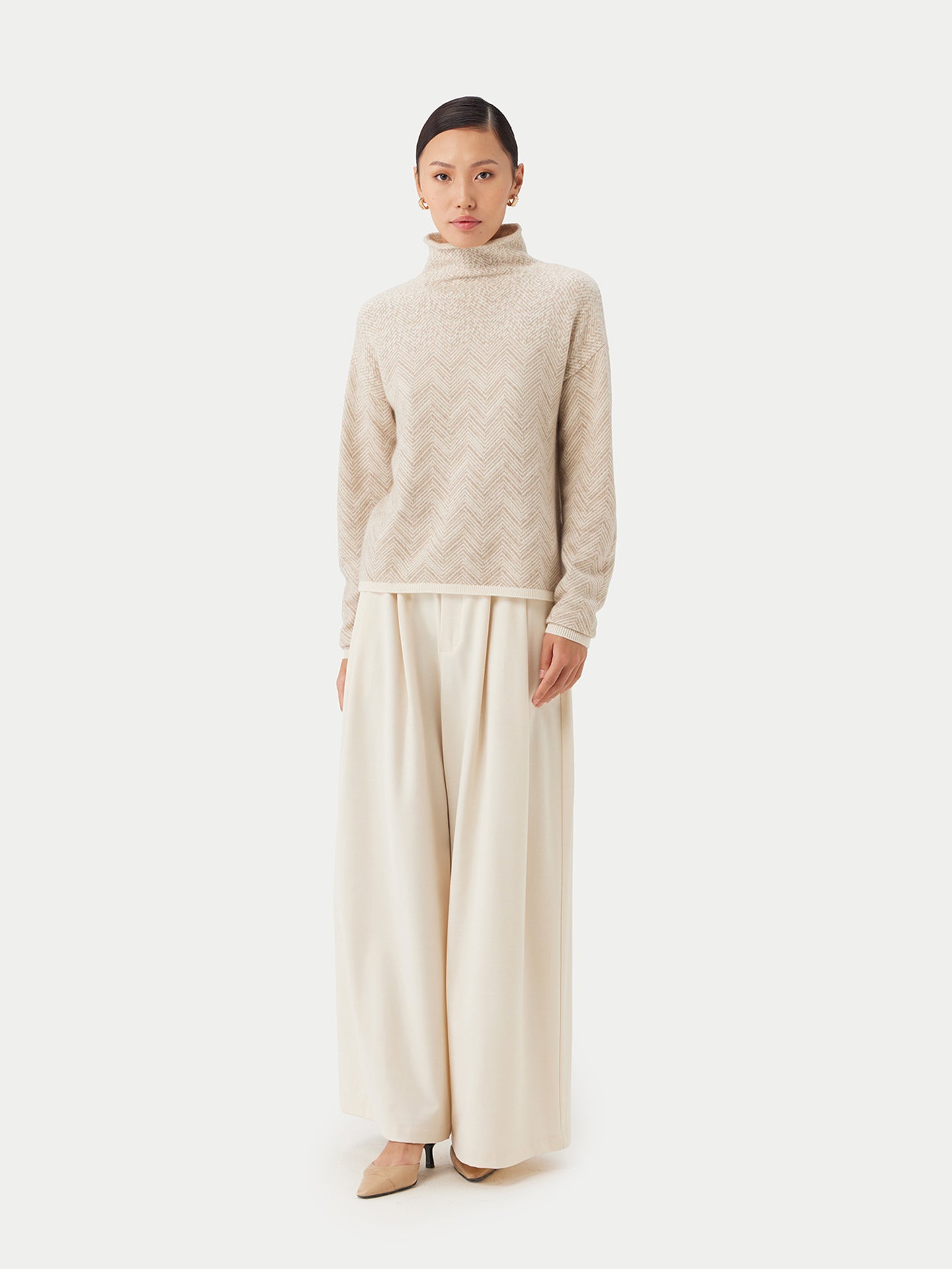 Women's Jacquard Knitted Cashmere Sweater White - Gobi Cashmere