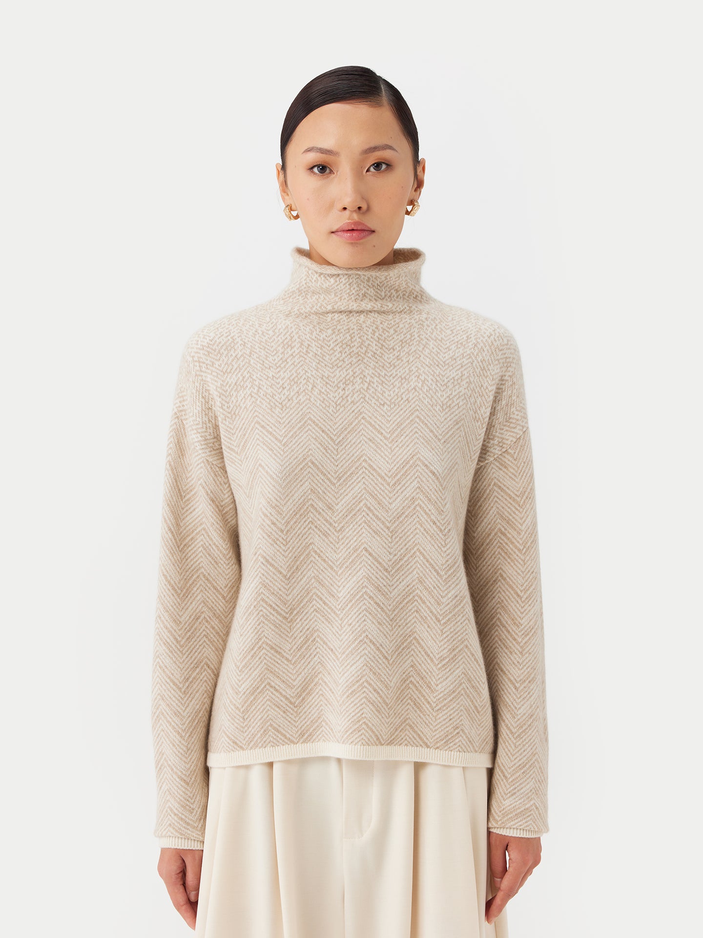 Women's Jacquard Knitted Cashmere Sweater White - Gobi Cashmere