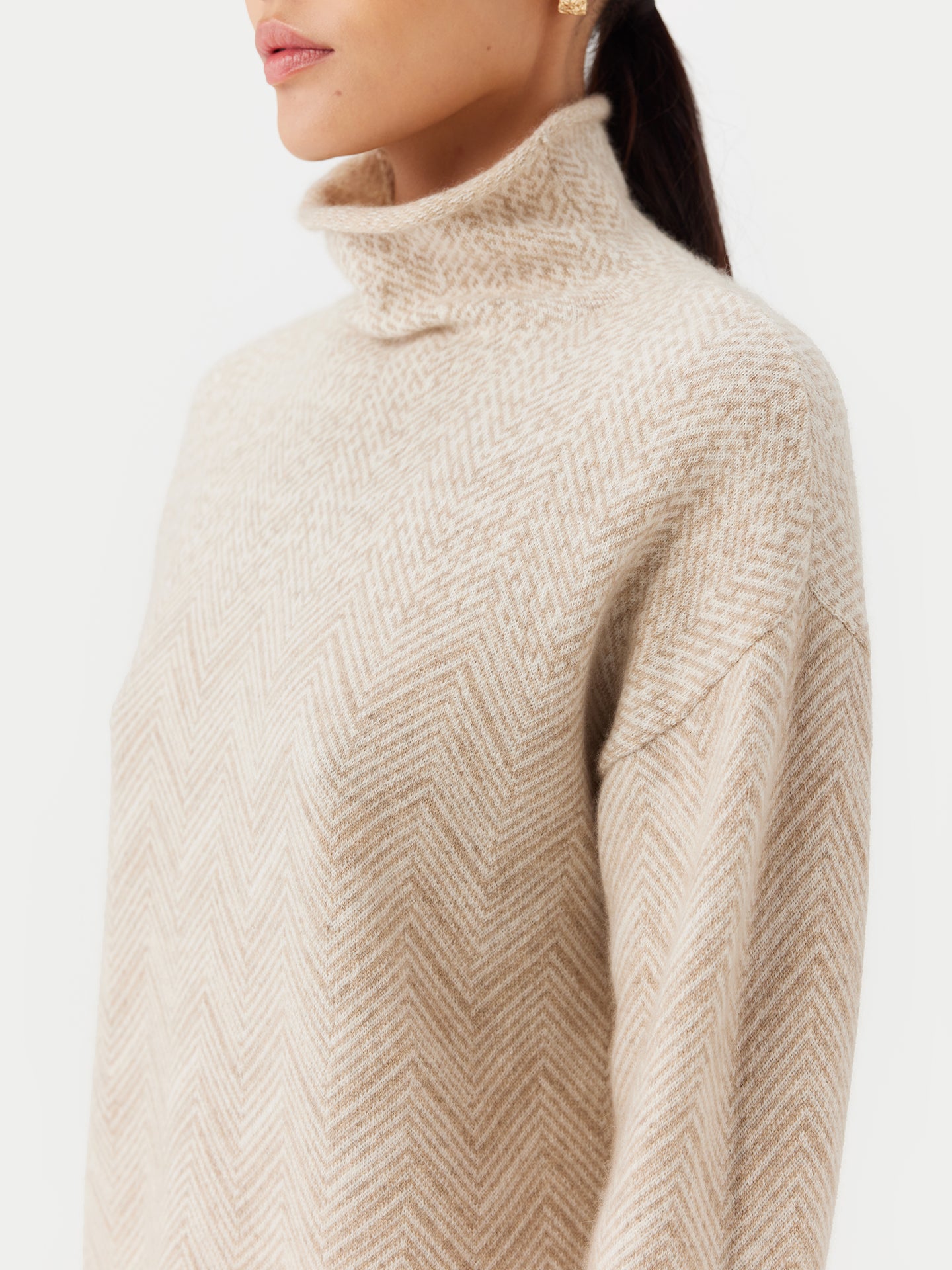 Women's Jacquard Knitted Cashmere Sweater White - Gobi Cashmere