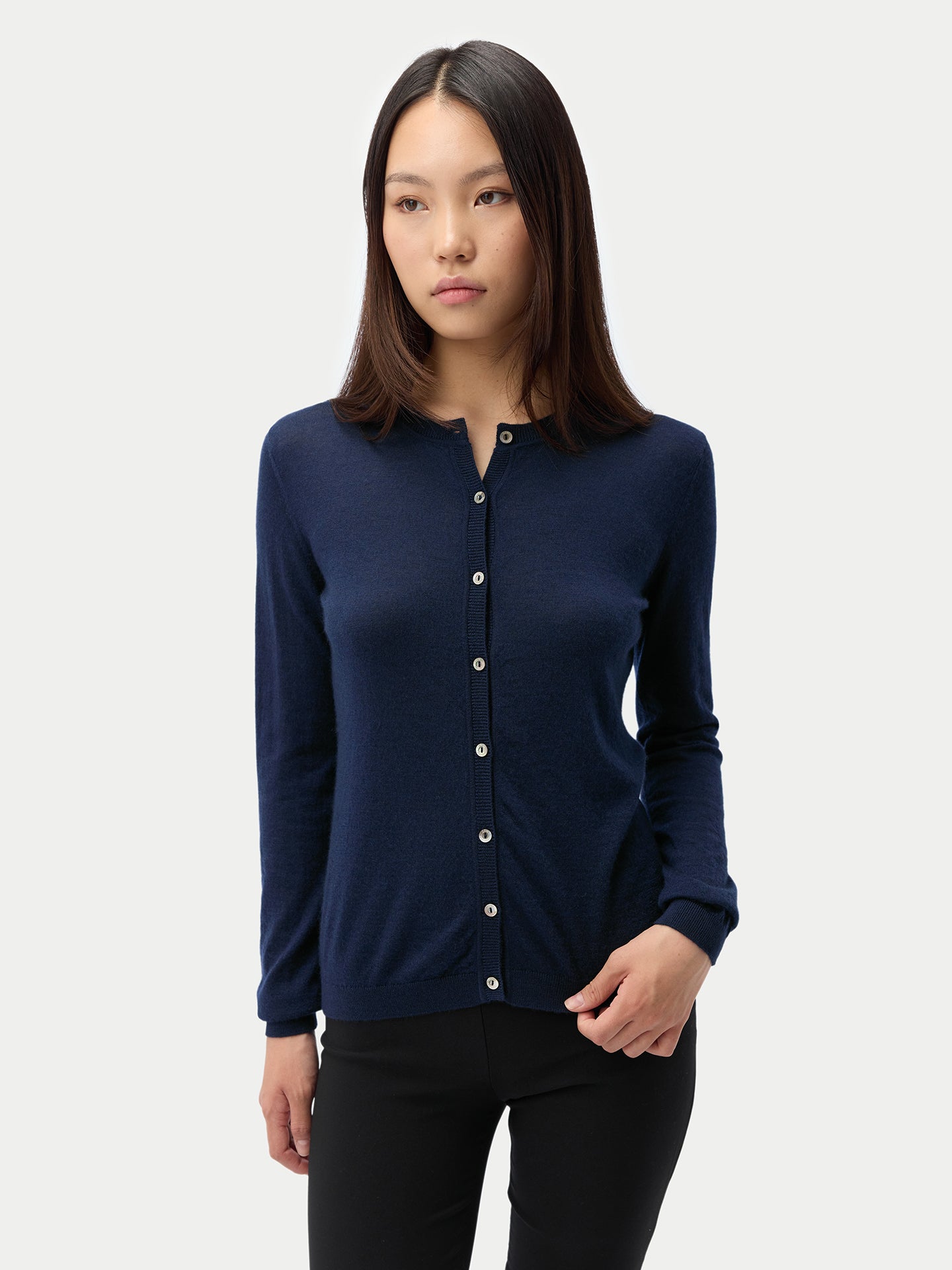 Cashmere-Silk Crew Neck Cardigan