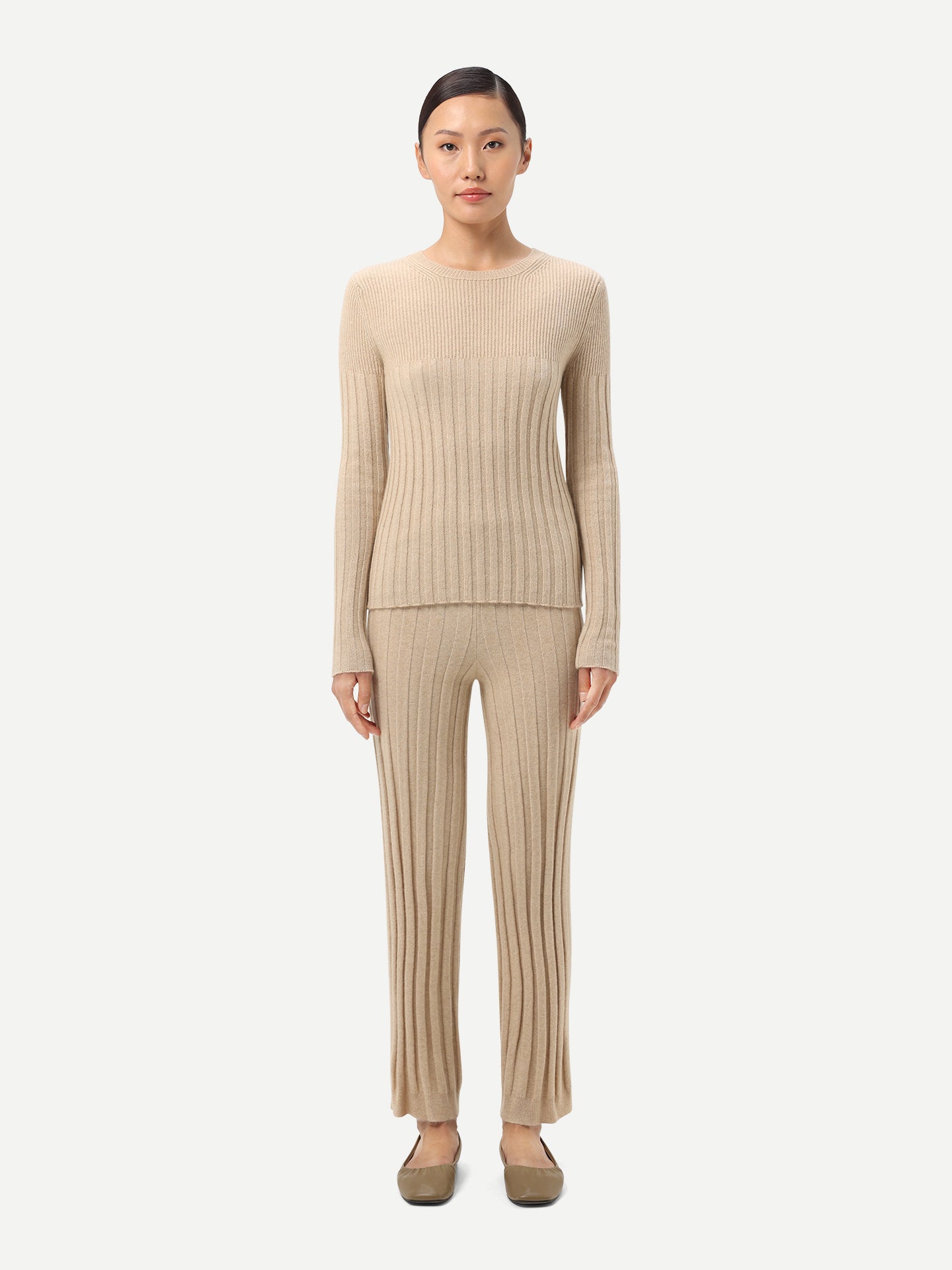 Organic Color Textured Knit Cashmere Pants