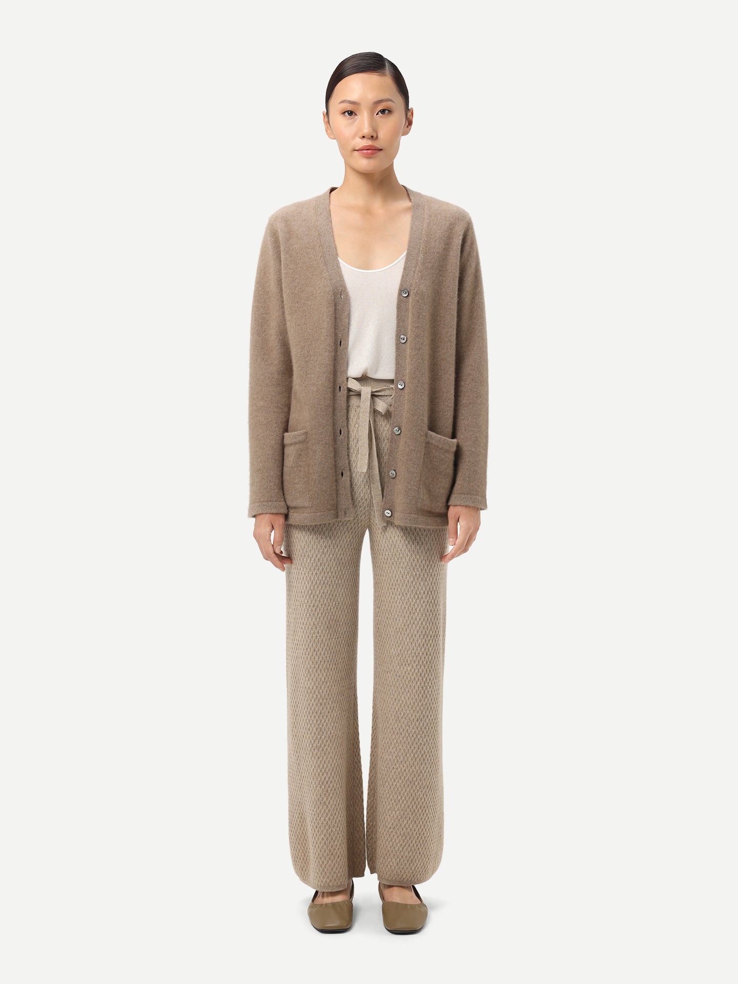 Organic Color Textured Knit Cashmere Pants