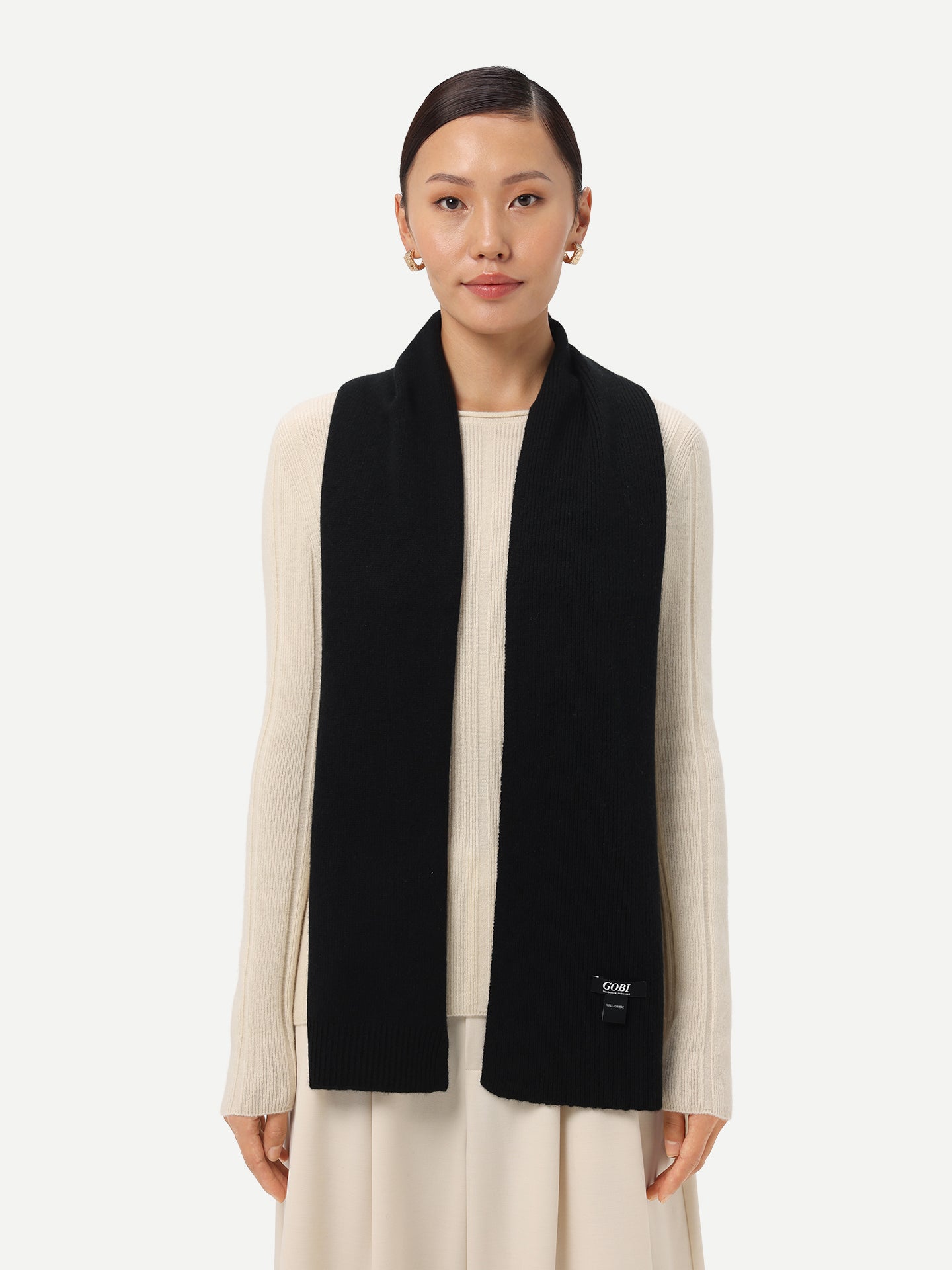 Unisex Ribbed Cashmere Scarf Black - Gobi Cashmere