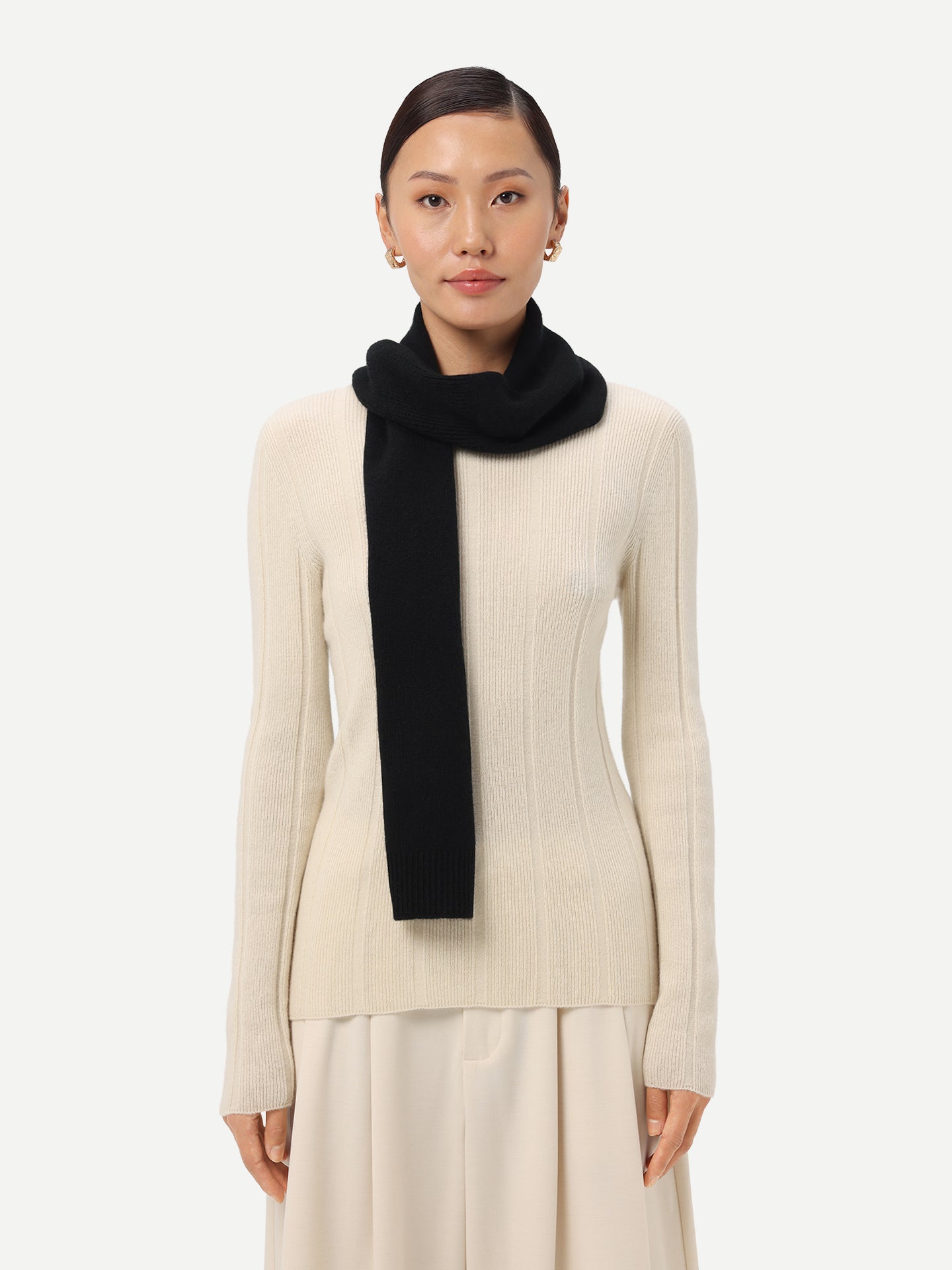 Unisex Ribbed Cashmere Scarf Black - Gobi Cashmere